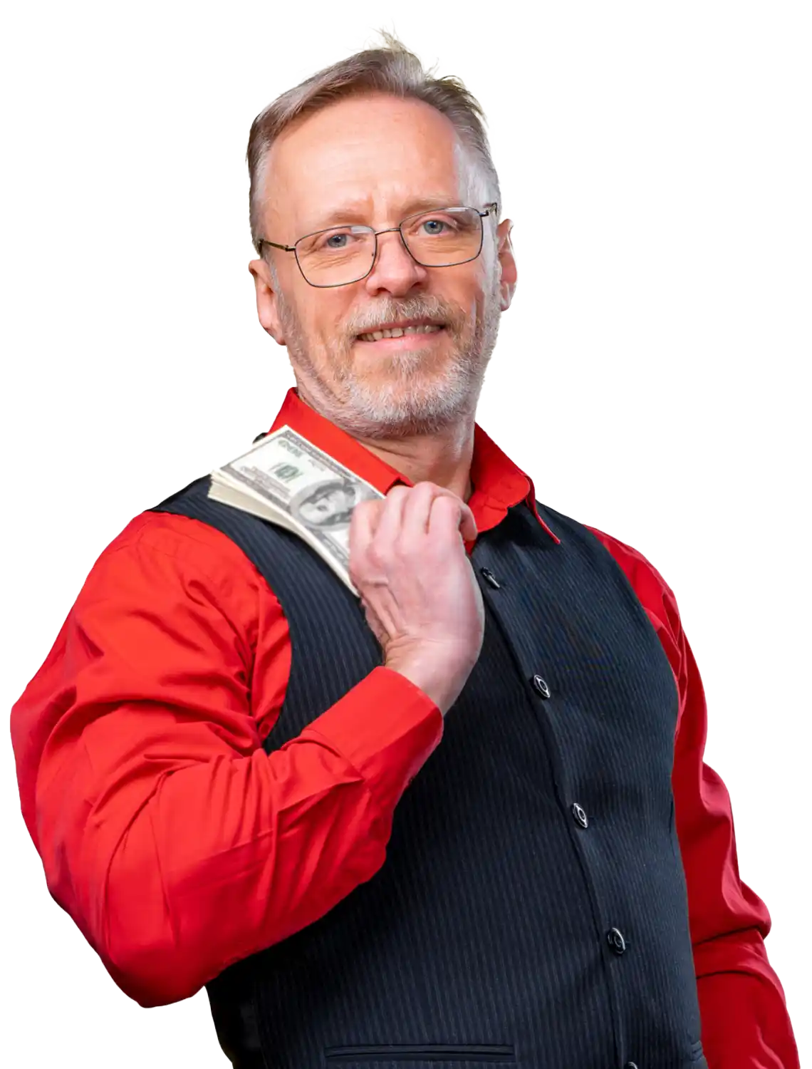 A man holding dollars to represent 'Personal Loans in Colorado Springs'