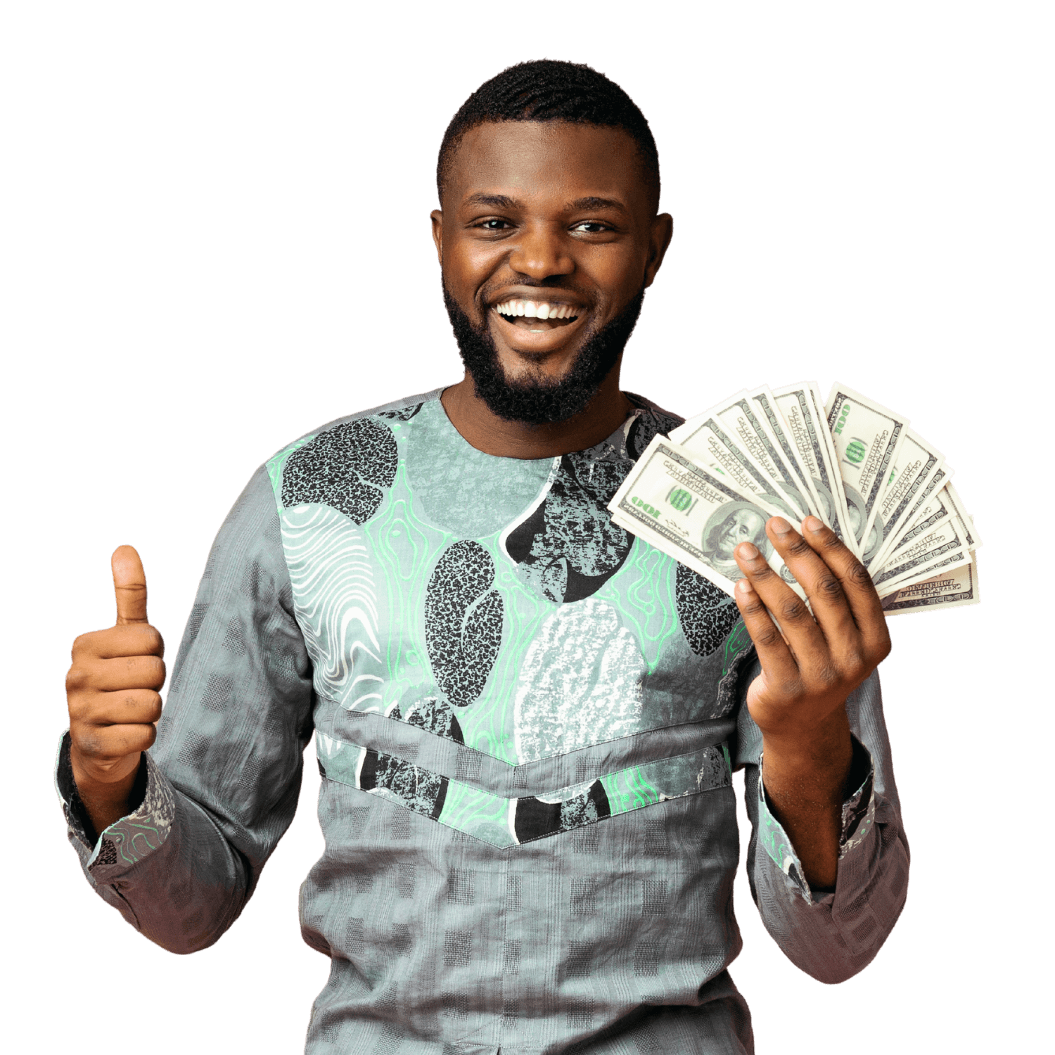 A man holding dollars to represent personal loans in Mississippi