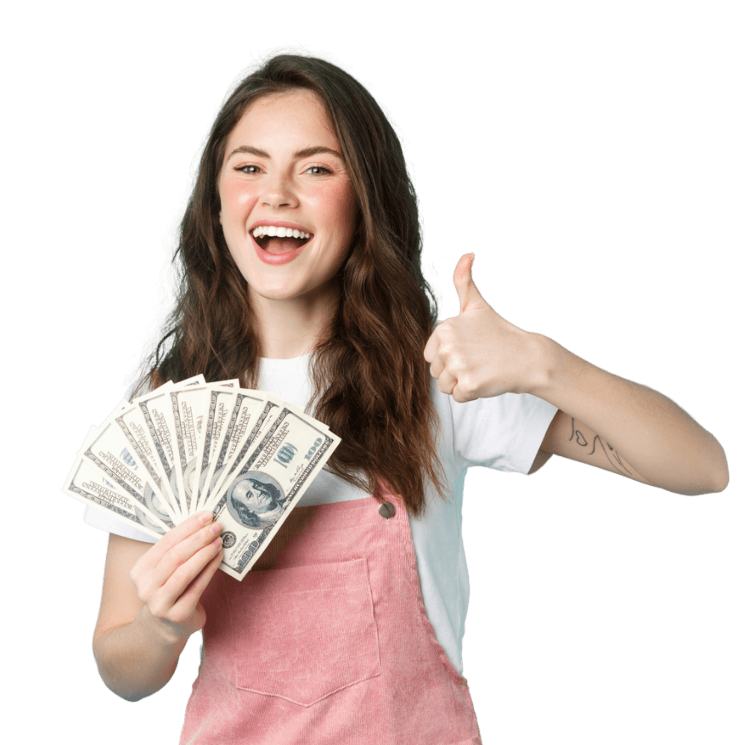 A woman holding dollars to represent personal loans in Rhode Islands