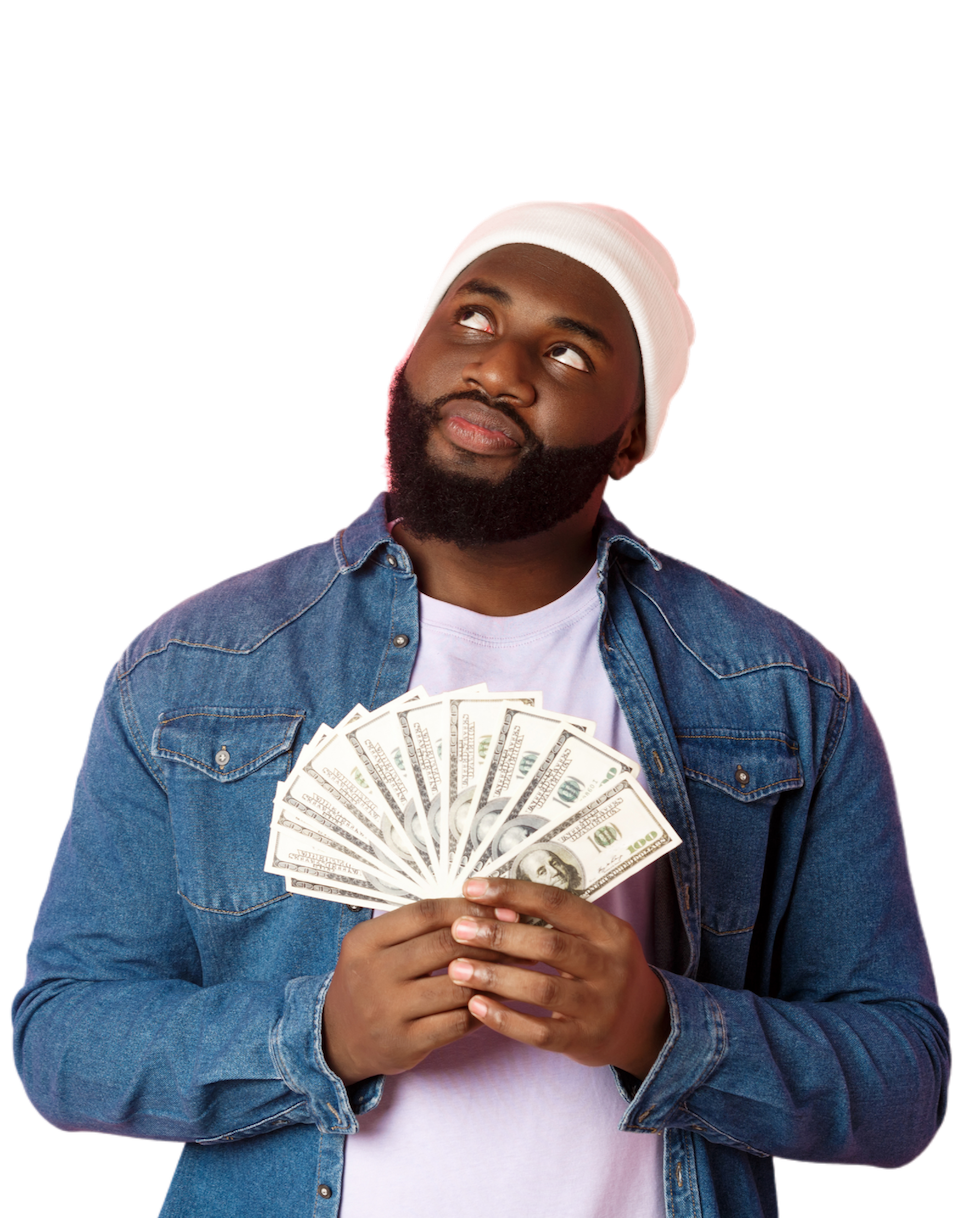 An African-American man thinking about personal loans in michigan
