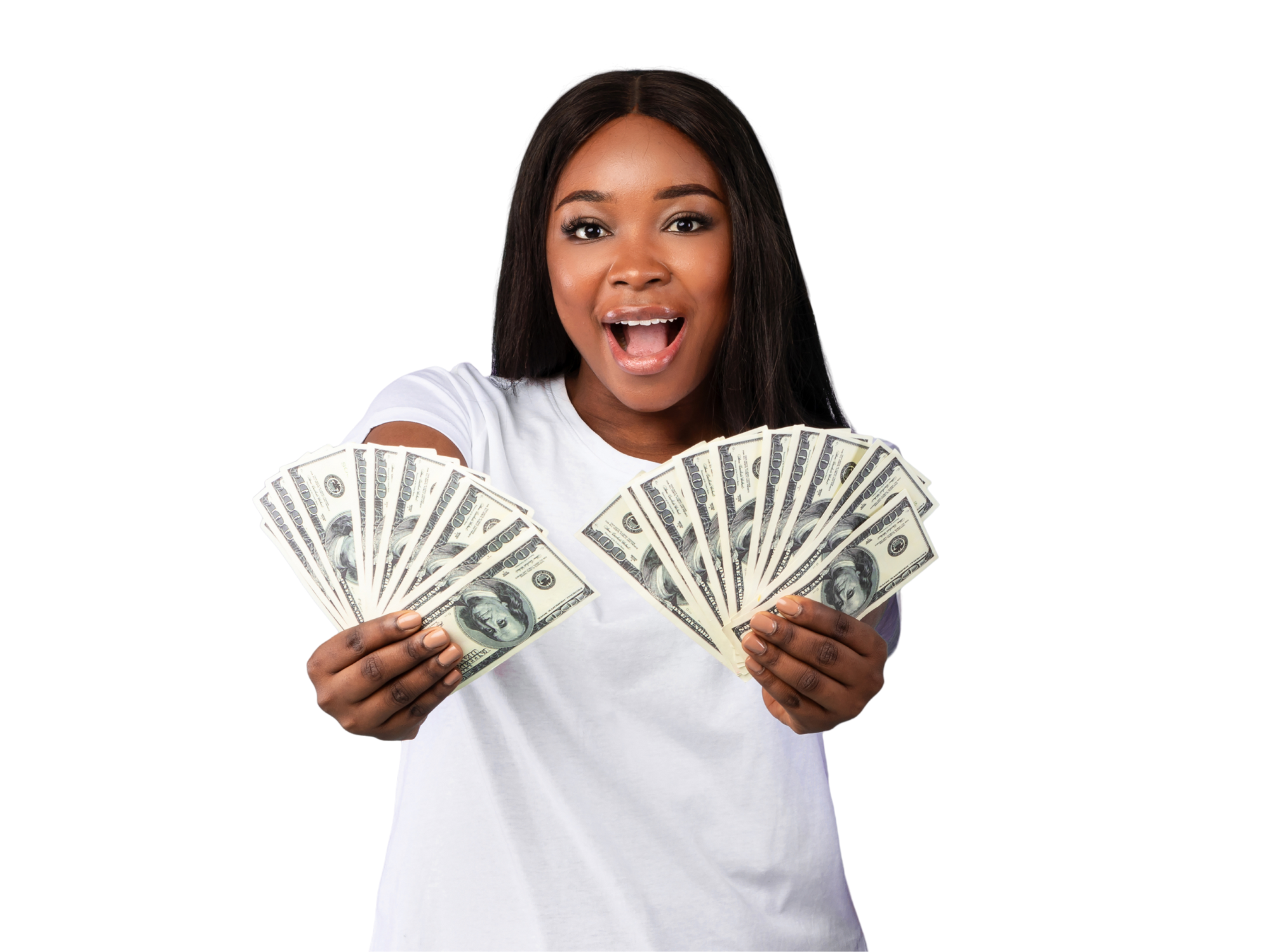 A woman holding up dollars to represent Personal Loans in Indianapolis, Indiana