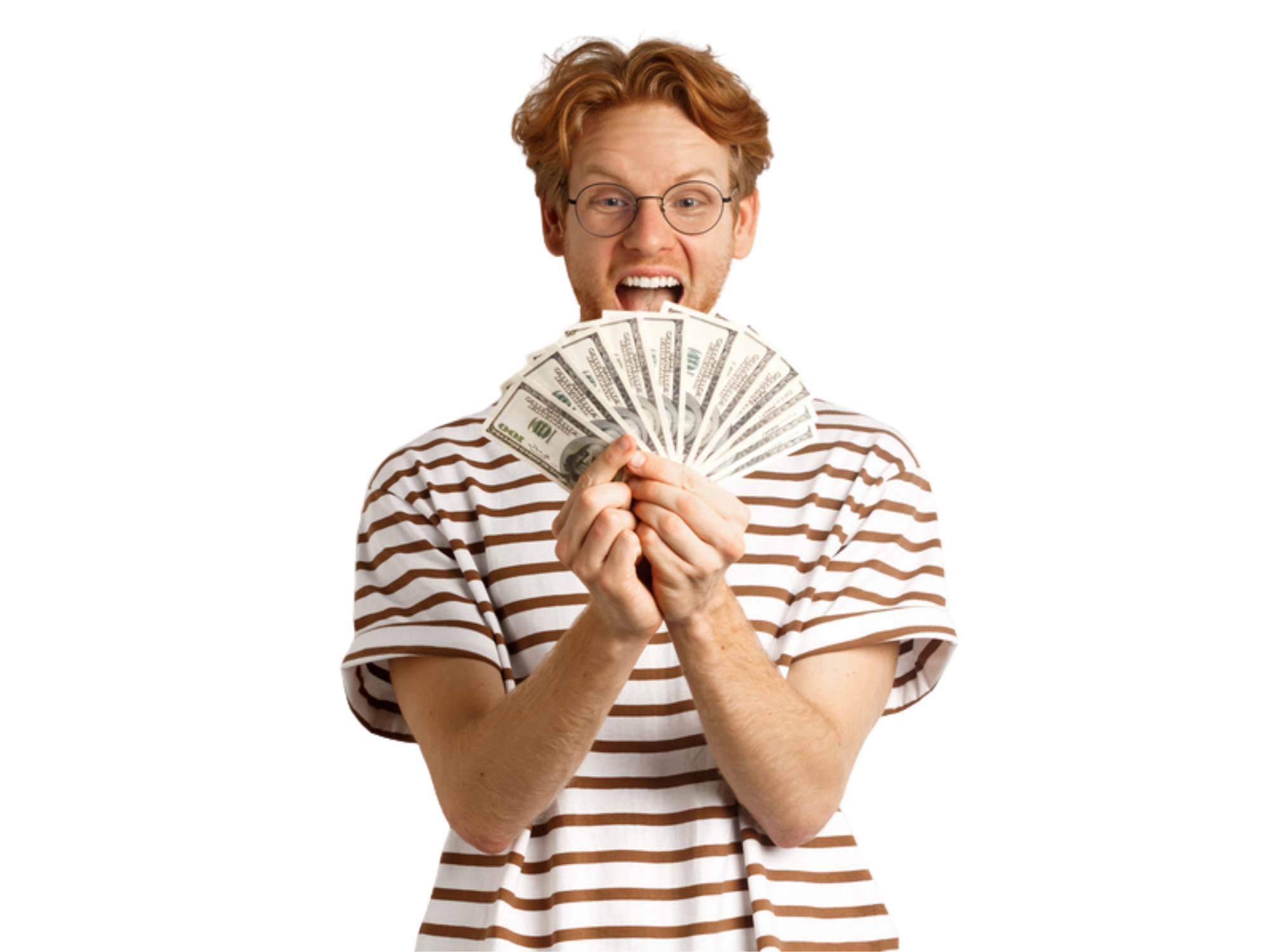 A man holding dollars to represent personal loans in Kentucky