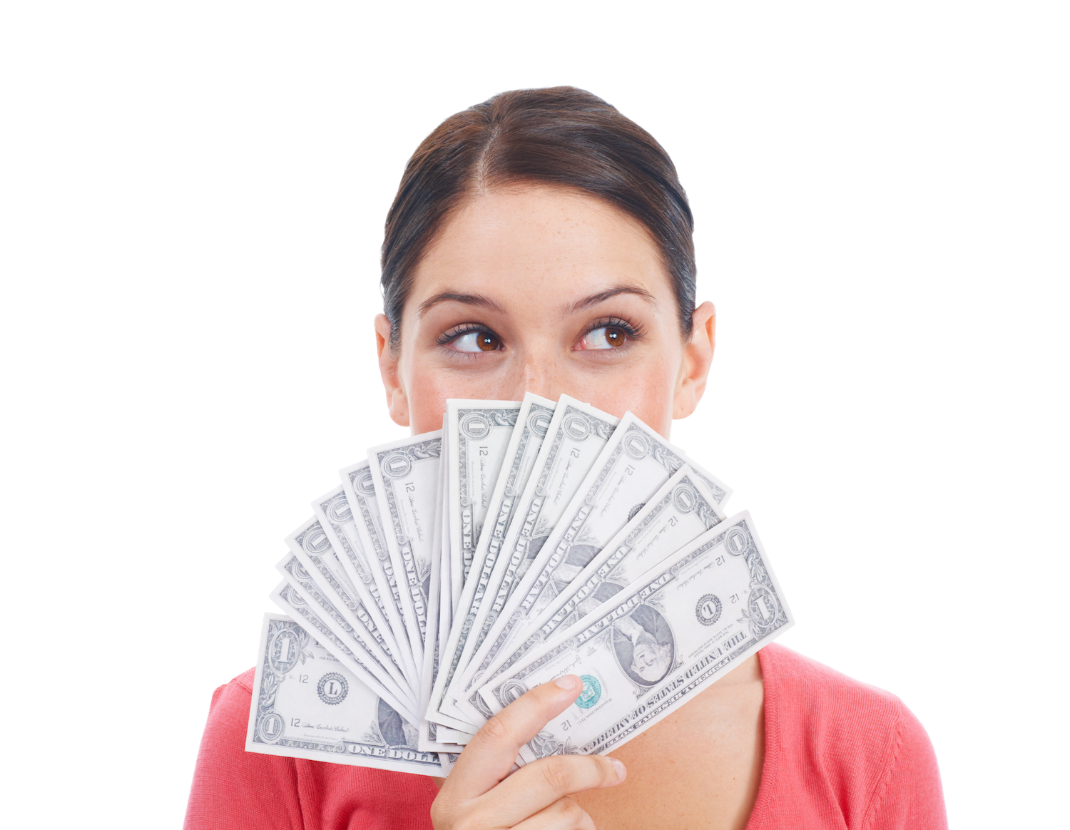 A woman holding dollars, thinking about personal loans in oklahoma city