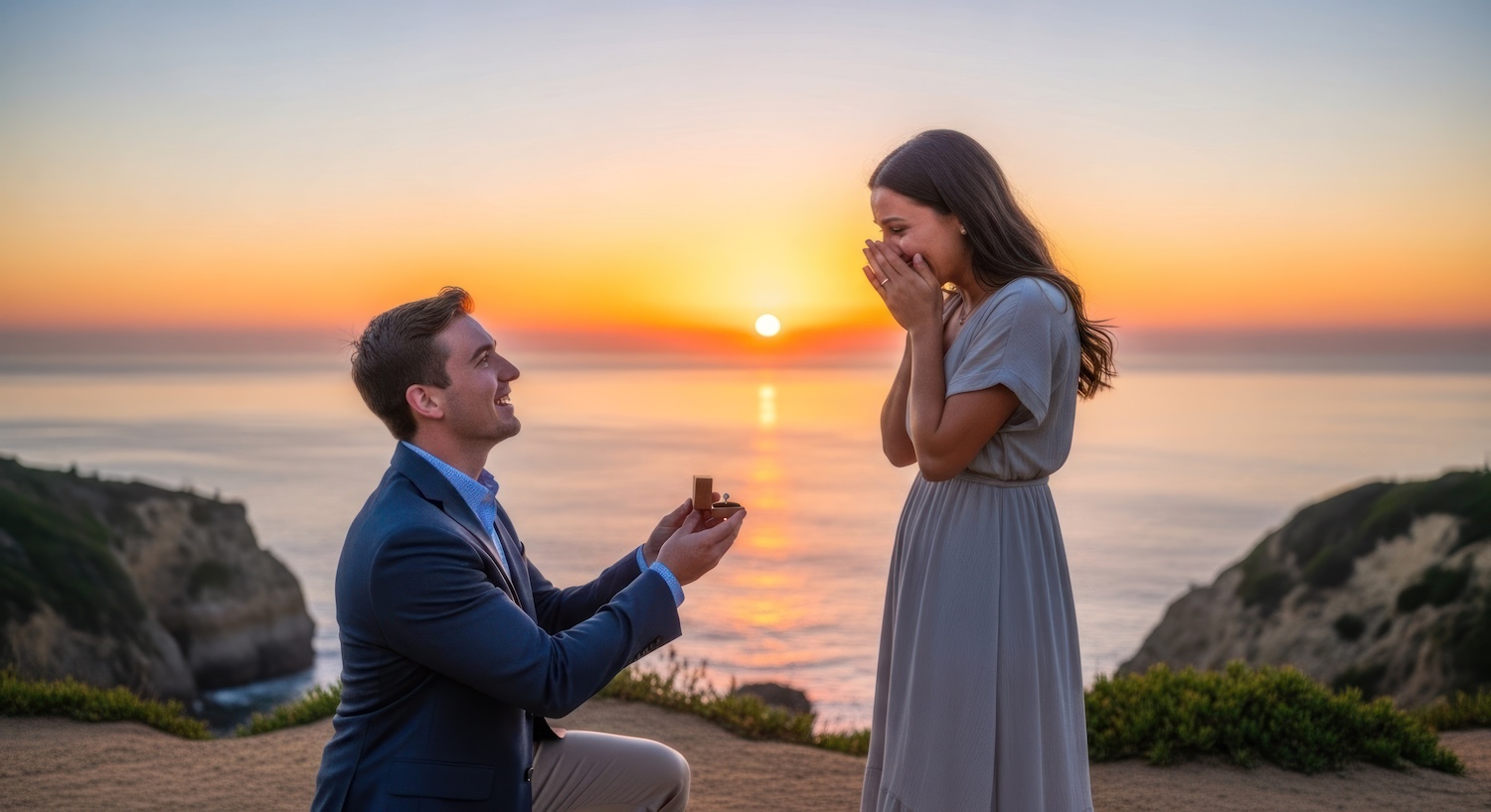 A man proposing to his girlfriend to represent engagement ring loans