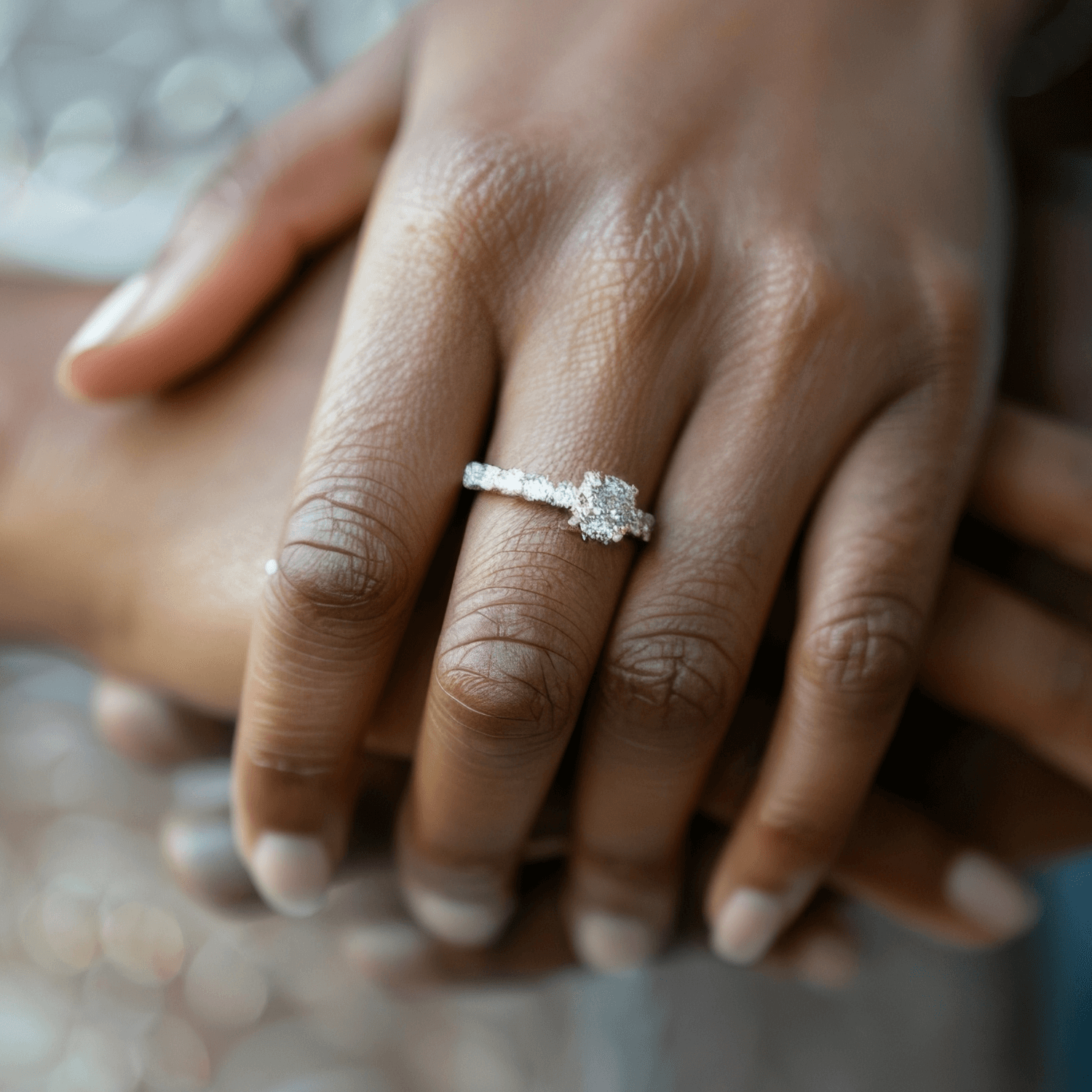 Hands with an engagement ring